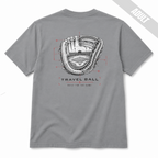 Back of a Granite adult baseball T-shirt featuring a technical baseball glove with a ballpark inside and Travel Ball Built for the Game text.