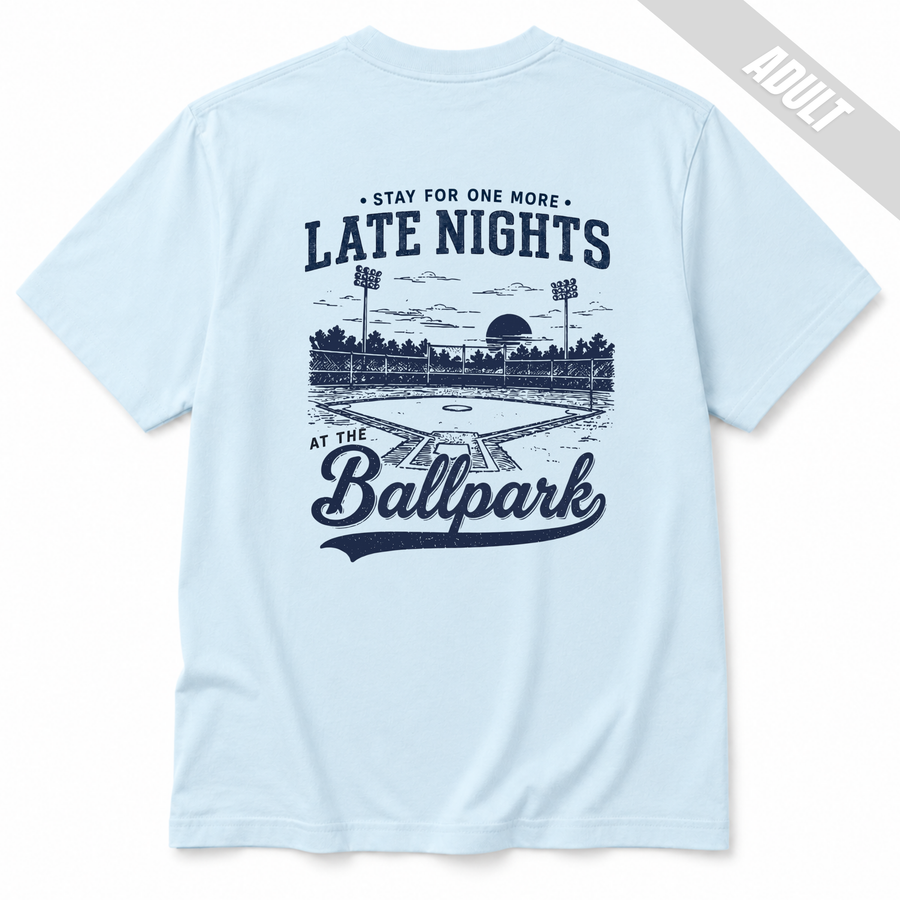 Late Nights at the Ballpark Adult Baseball T-Shirt